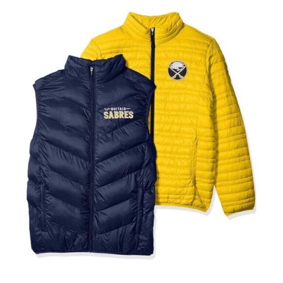 NHL Buffalo Sabres 3 in 1 Systems Jacket Mens Large Embroidered Logo Gold Navy - Picture 1 of 9